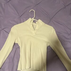Aeropostale Women's Cream Ribbed Long Sleeve Top